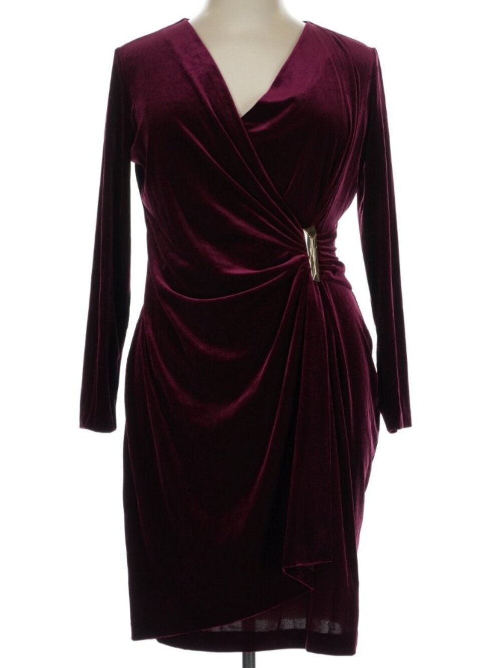 Harper Rose Burgandy Velvet Long Sleeve V-Neck Wrap Dress